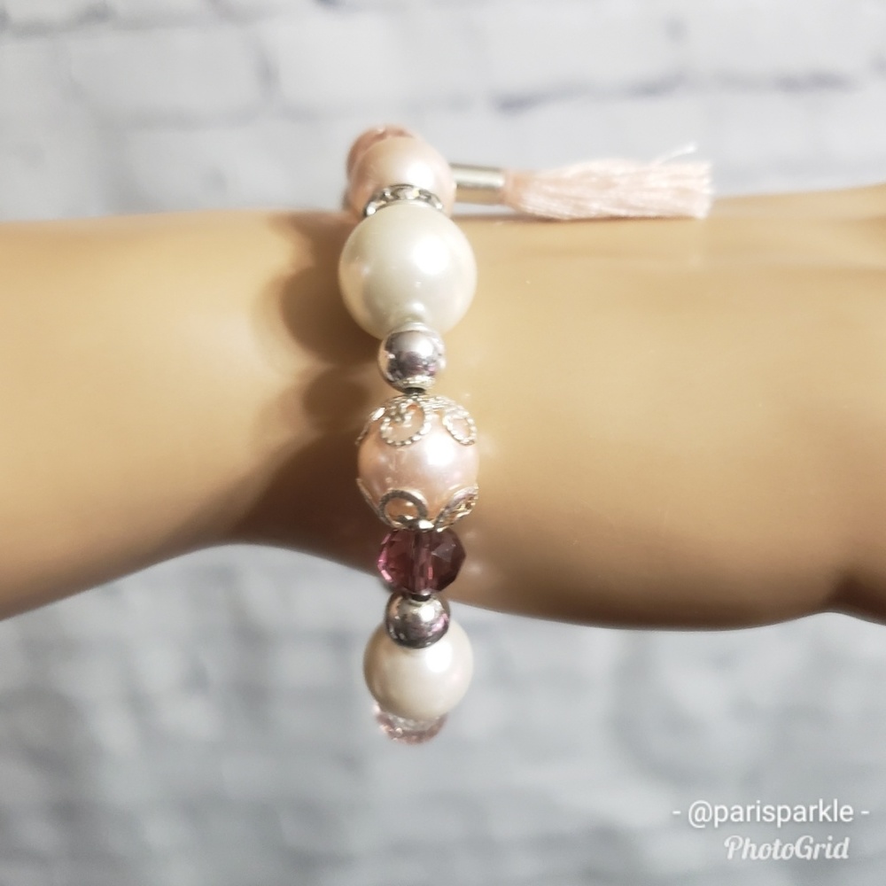MOVED Silver & Pink Handmade Bracelet NEW - Picture 3 of 5